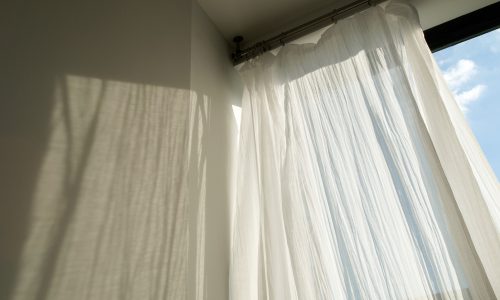 Low angle view of curtains on window
